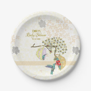 Cute Mom & Baby Floral Hummingbird Paper Plate
