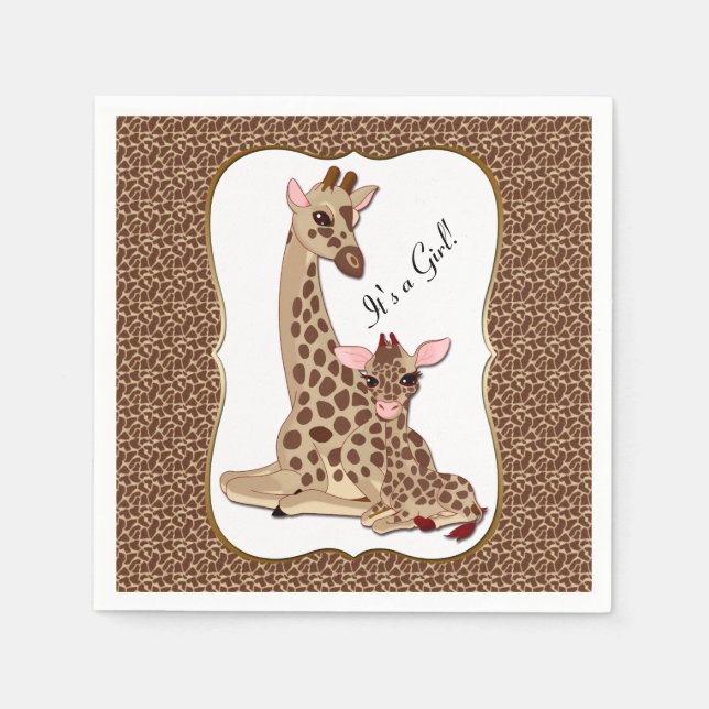 Cute Mom & Baby Giraffe Animal Theme Baby Shower Napkin (Front)