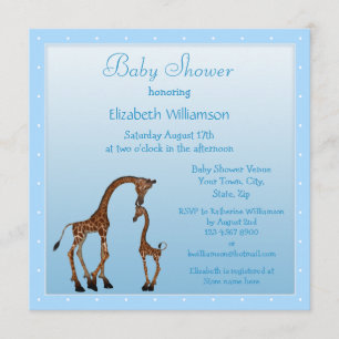 Cute Mom & Baby Giraffe Blue Baby Shower Invitation