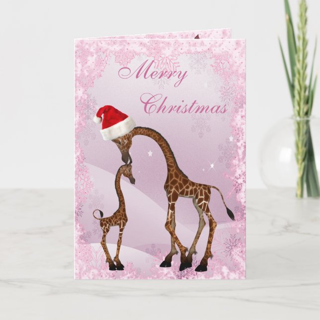 Cute Mom & Baby Giraffe Christmas Card (Front)