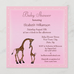 Cute Mom & Baby Giraffe Pink Baby Shower Invitation