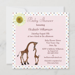 Cute Mom & Baby Giraffe Pink Baby Shower Invitation