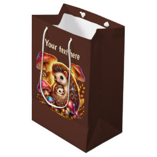 Cute Mom baby hedgehog customizable  Medium Gift Bag