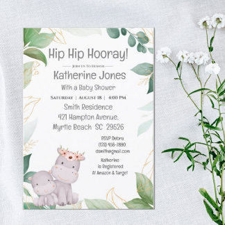 Cute Mom Baby Hippo Greeney Baby Shower    Invitation
