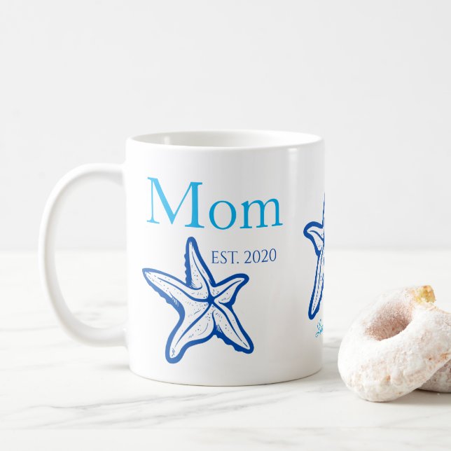 Cute Mom Blue Starfish Beachy Coffee Mug (With Donut)
