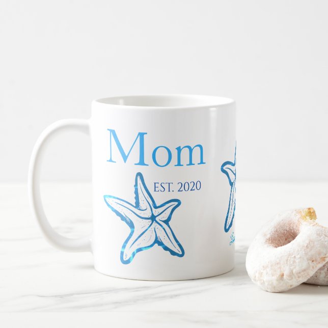 Cute Mom Blue Starfish Beachy Coffee Mug (With Donut)