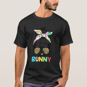 Cute Mom Bunny Messy Bun Bandana Easter Day Family T-Shirt