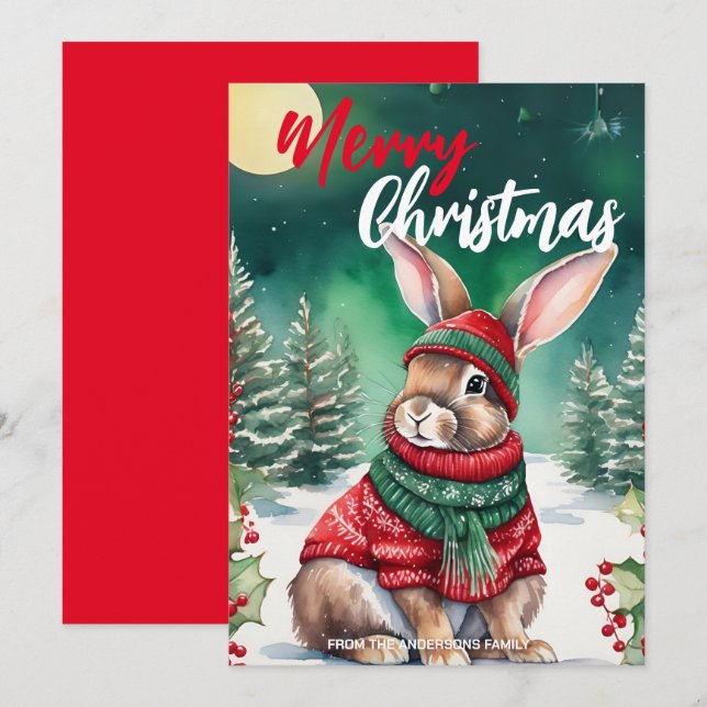 Cute MOM bunny rabbit santa Christmas Holiday name (Front/Back)