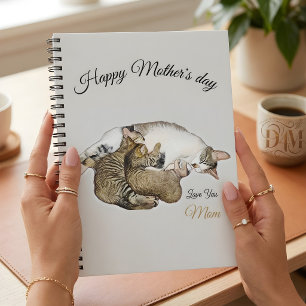 Cute Mom Cat Nursing her little kittens Notebook