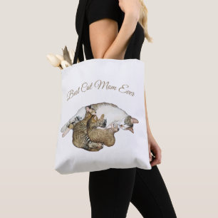 Cute Mom Cat nursing her little kittens Tote Bag