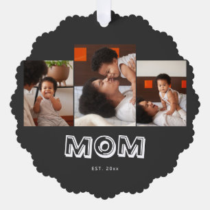 Cute Mom Established Modern Script Black 3 Photo Ornament Card