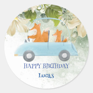 Cute MOM kid Fox Safari jungle Zoo Birthday party Classic Round Sticker