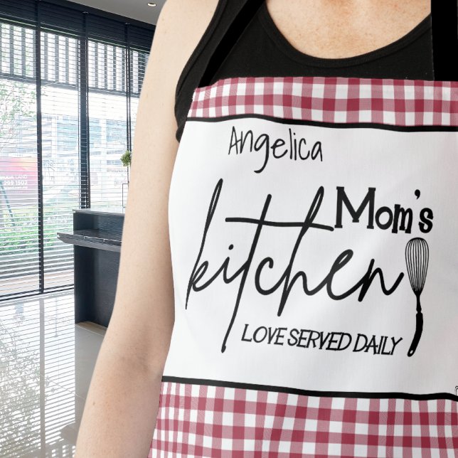Cute Mom Love Farmhouse Red White Buffalo Plaid Apron (Creator Uploaded)