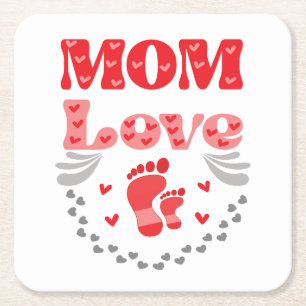 Cute Mom Love Square Paper Coaster