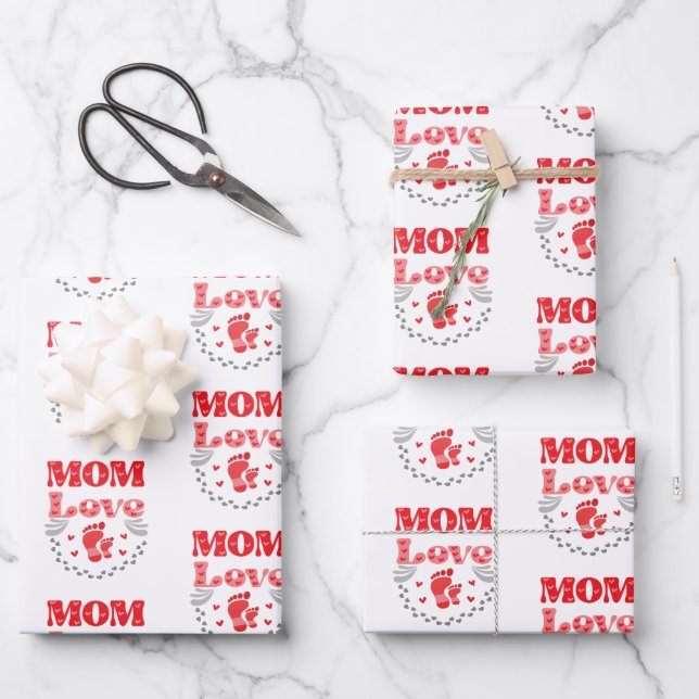 Cute Mom Love Wrapping Paper Sheet (Front)