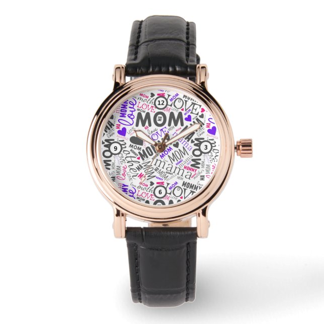 Cute Mom Mother Word Art Typo Cloud Mothers Day  Watch (Front)