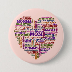 Cute Mom Mother's Day Word Art Heart 3 Inch Round Button