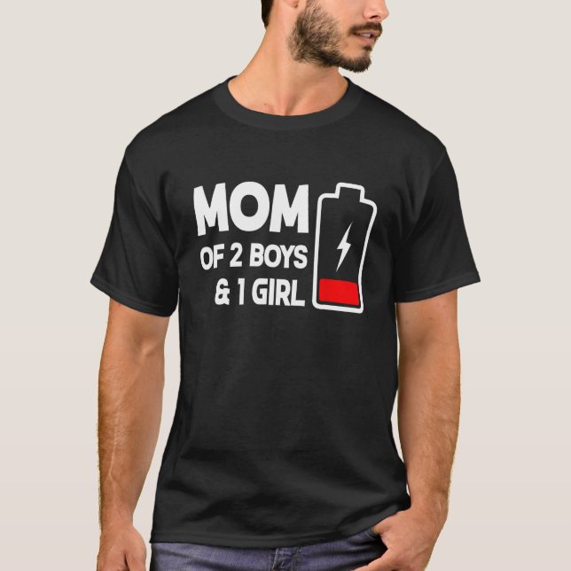 Cute Mom Of 2 Boys & 1 Girls Low Battery Mama Moth T-Shirt (Front)