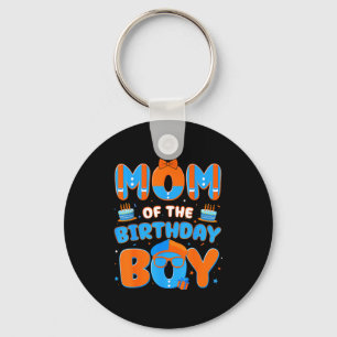 Cute Mom Of The Birthday Boy Matching Blue Orange Keychain