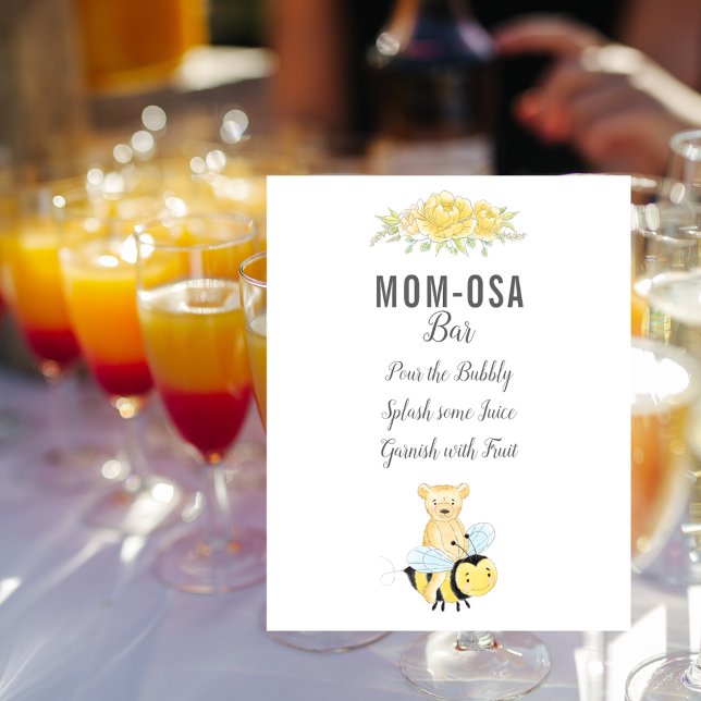 Cute Mom-osa Bar Teddy Bear Gender Reveal Poster (Creator Uploaded)