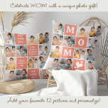 Cute MOM Personalized 12 Photo Collage Coral Peach Throw Pillow<br><div class="desc">Celebrate the remarkable journey of motherhood with our Modern MOM Photo Collage Pillow—a delightful blend of style, sentiment, and personalization. This charming pillow is the perfect Mother’s Day gift, capturing precious memories in a bold and modern design that moms will adore. Product Features: Bold Colour Block Design: The eye-catching, vibrant...</div>