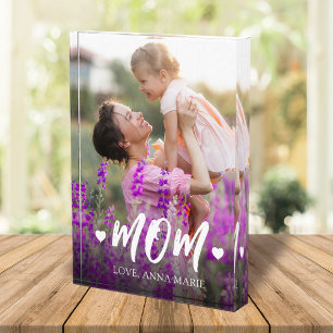 Cute Mom Typography Script Personalized Photo Block
