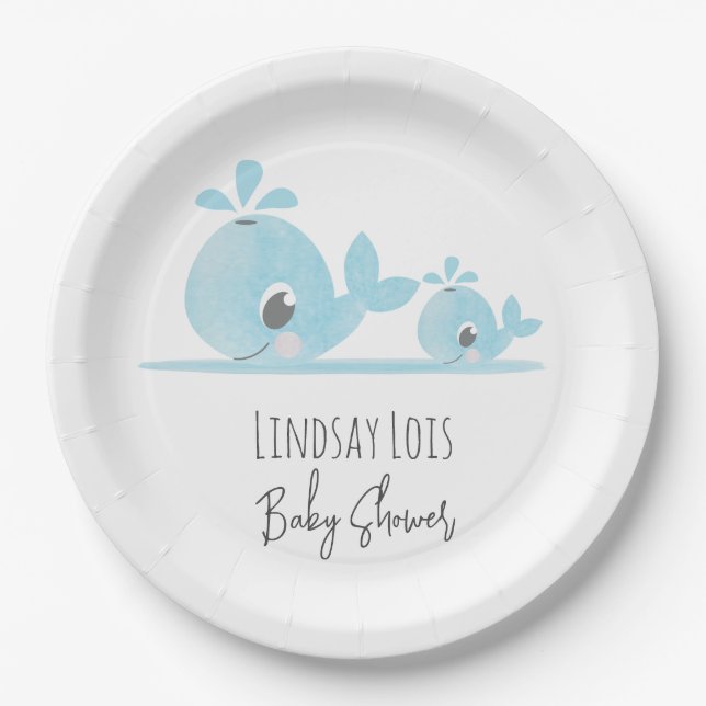 Cute Mom Whale Baby Whale Baby Shower  Paper Plate (Front)