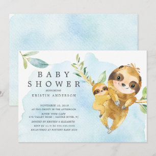 Cute Mom with Baby Sloth Baby Shower Invitation