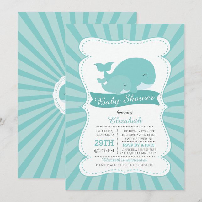 Cute Mom with Baby Whale Boys Baby Shower Invitation (Front/Back)
