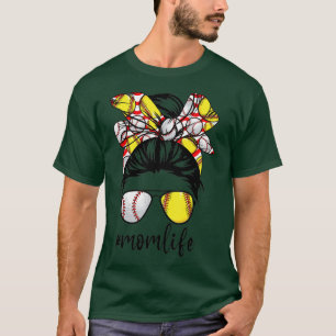 Cute Mom Women Life Baseball Softball Messy Bun Mo T-Shirt