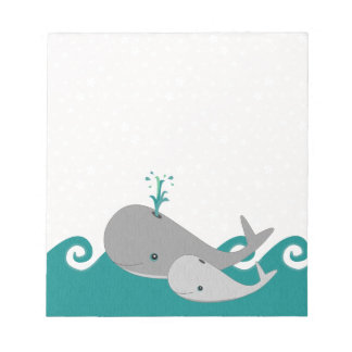 Cute Moma and Baby Whale on the Waves Notepad
