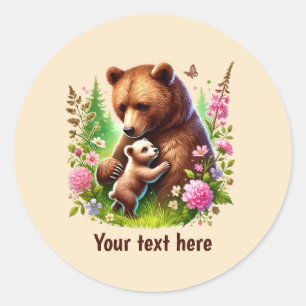 Cute Momma baby add message bear Classic Round Sticker