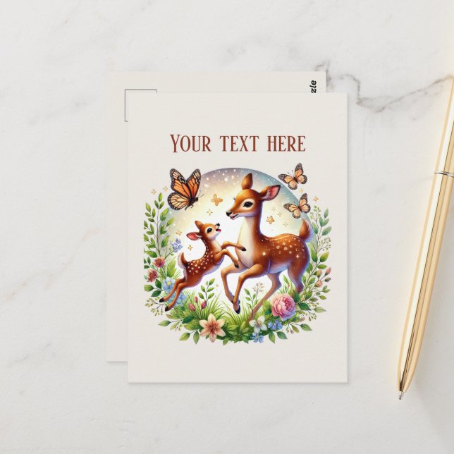 Cute Momma baby deer add text  Postcard (Front/Back In Situ)