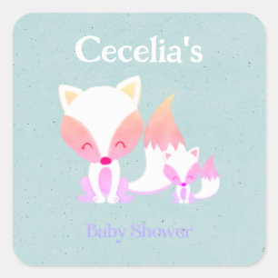 Cute Momma Fox and Baby Fox Baby Shower Custom Square Sticker