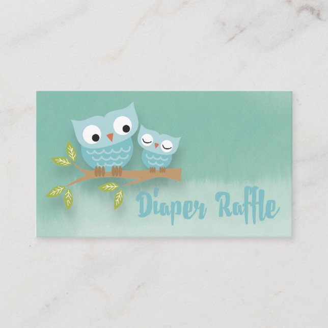 Cute Momma Owl and Baby Owl Diaper Raffle Ticket Enclosure Card (Front)