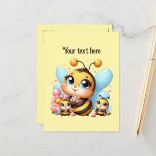 Cute Mommy and baby bees customizable Holiday Postcard