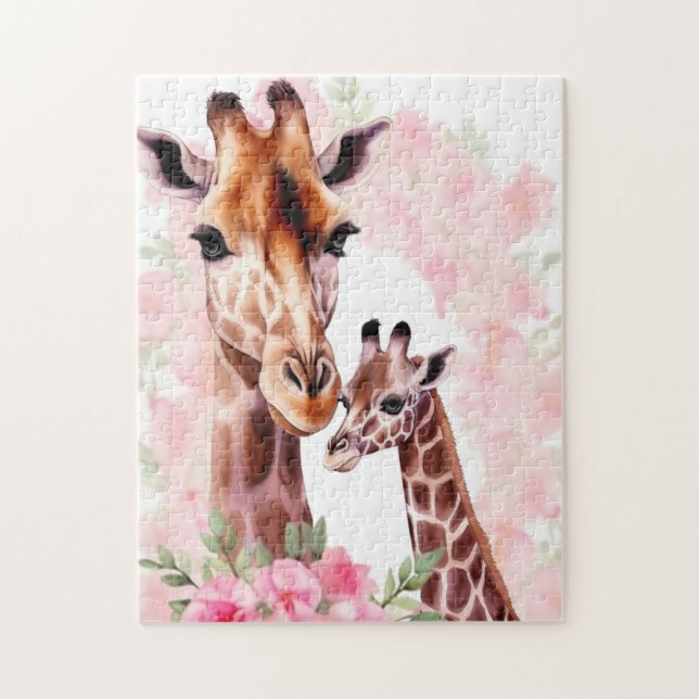 Cute Mommy & Baby giraffe Jigsaw Puzzle (Vertical)