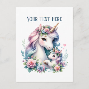 Cute Mommy baby unicorn add text  Postcard