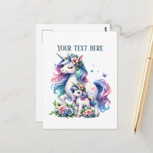 Cute Mommy baby unicorn add text Postcard