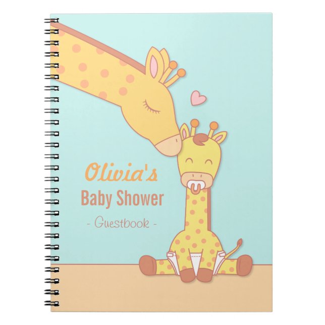 Cute Mommy Giraffe and Calf Baby Shower Guestbook Notebook (Front)