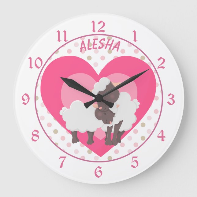 Cute Mommy Loves Me Lamb Nursery Large Clock (Front)