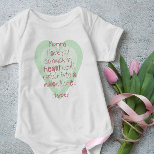 Cute Mommy Poem on Mint Heart Personalized Baby Bodysuit