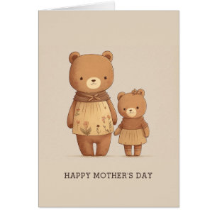 Cute Mommy Teddy Bear and Baby animal. Mathers Day