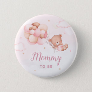 Cute Mommy To Be Boho Teddy Bear Baby Shower 2 Inch Round Button