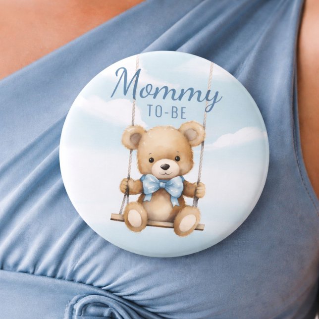 Cute Mommy To Be Teddy Bear Baby Shower Button (Mommy To-Be button worn on dress, featuring a sweet teddy bear baby shower design)