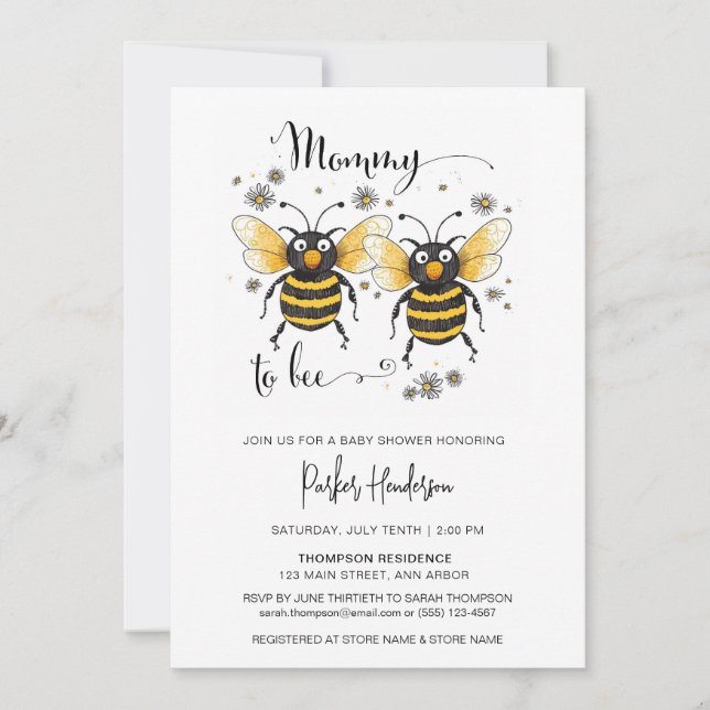Cute Mommy To Bee Baby Shower Invitation (Front)