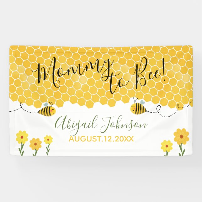 Cute Mommy to Bee Baby Shower Watercolor Honeycomb Banner (Horizontal)