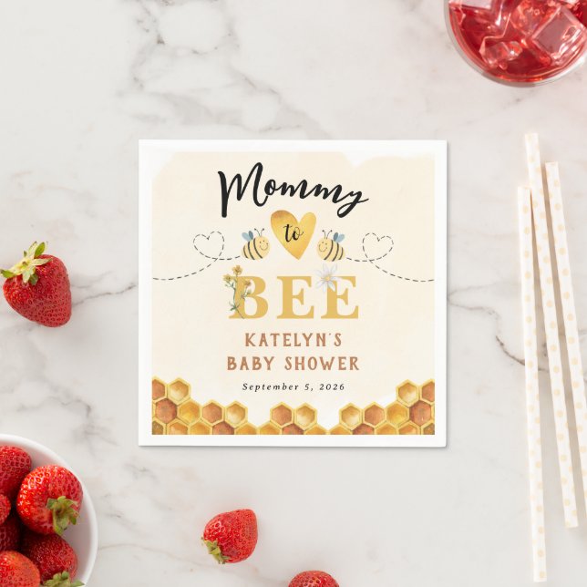 Cute Mommy to Bee Gender Neutral baby shower Napkin (Insitu)