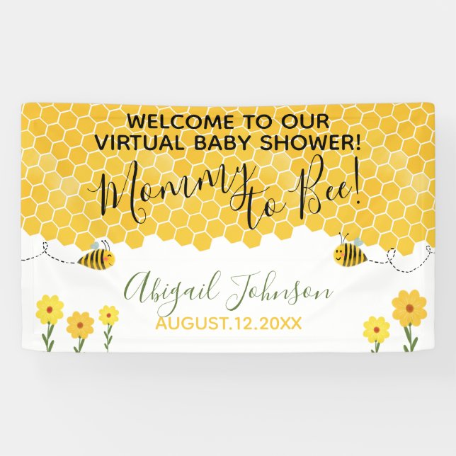 Cute Mommy to Bee Honeycomb Virtual Baby Shower Banner (Horizontal)