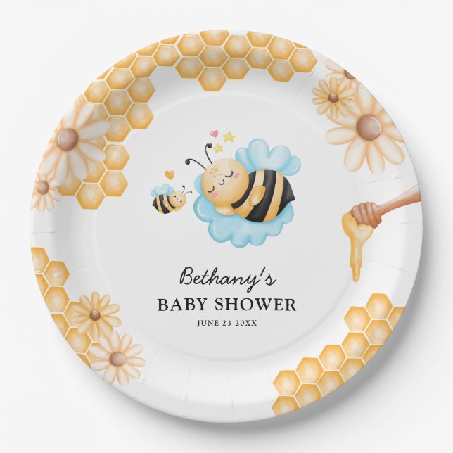 Cute Mommy-to-Bee Summer Baby Shower Paper Plate (Front)
